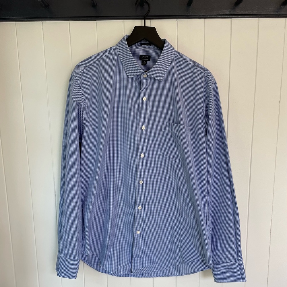 Mens J.Crew Blue Gingham Dress Shirt